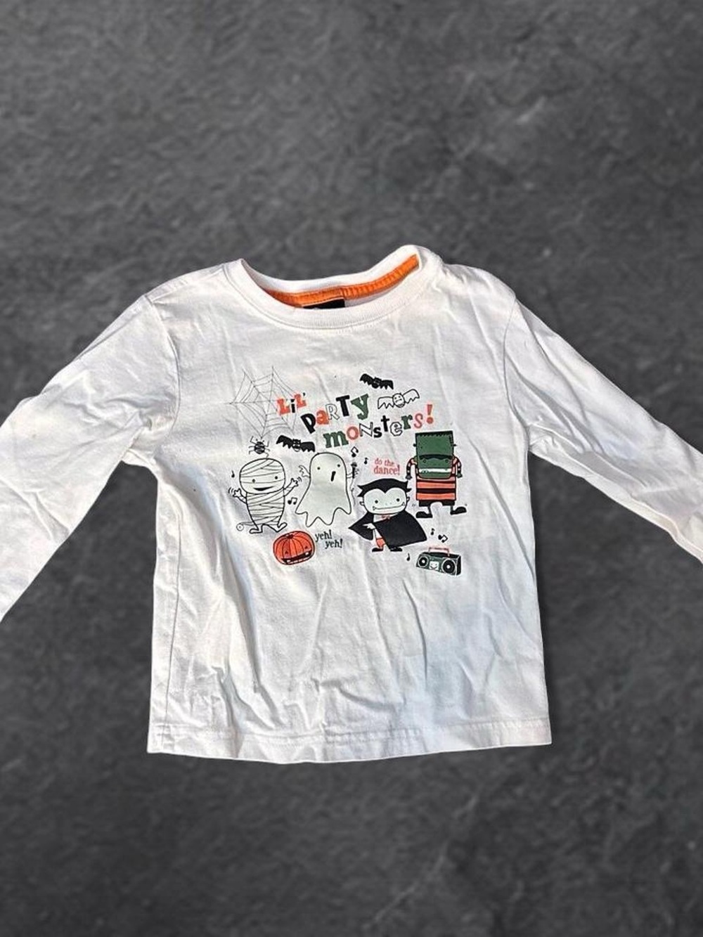 Kids Unisex 3T White 'Lil Party Monsters' Long-Sleeve Graphic Tee Ghost Vampire
